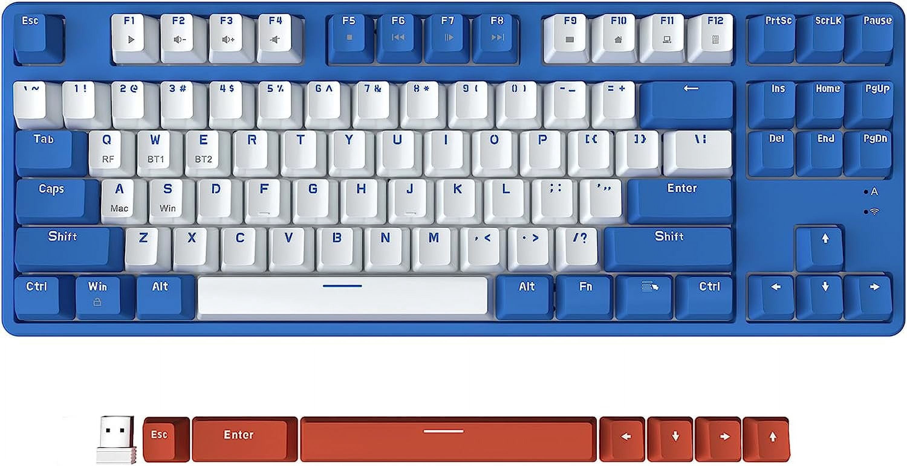 AJAZZ Wireless Mechanical Keyboard, Dual Mode BT5.0/2.4G with 87 TKL Hot Swap Bluetooth Gaming Keyboard,Detachable Frame,USB Hub for PC(Red Switch)
