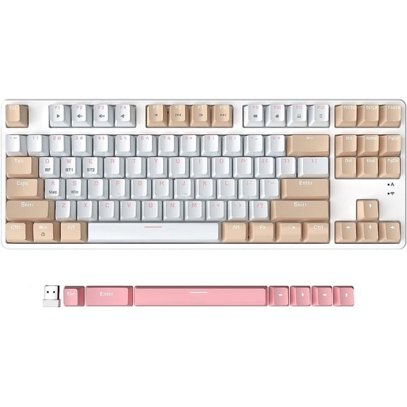 A.JAZZ Wireless Mechanical Keyboard, Dual Mode BT5.0/2.4G with 87 TKL Hot Swap Bluetooth Gaming Keyboard,Detachable Frame,USB Hub for PC(Red Switch)