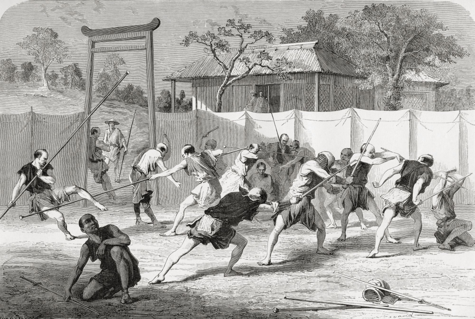 A Japanese Fencing School In The 19Th Century From El Mundo En La Mano Published 1875 Canvas Art - Ken Welsh Design Pics (17 x 12)