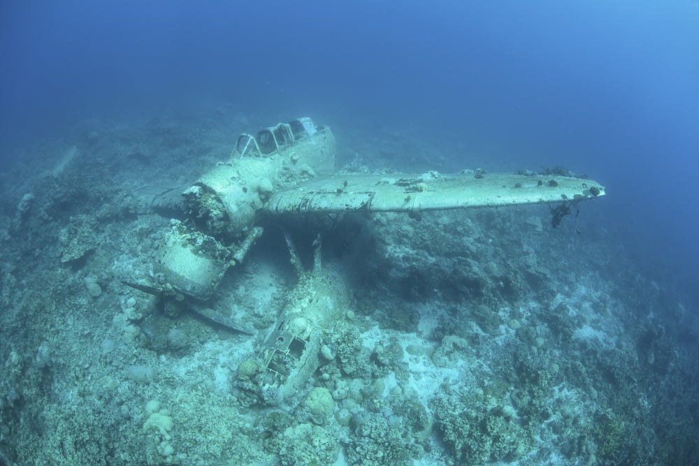 A Japanese Jake seaplane on the seafloor of Palaus lagoon Canvas Art - Ethan DanielsStocktrek Images (17 x 12)