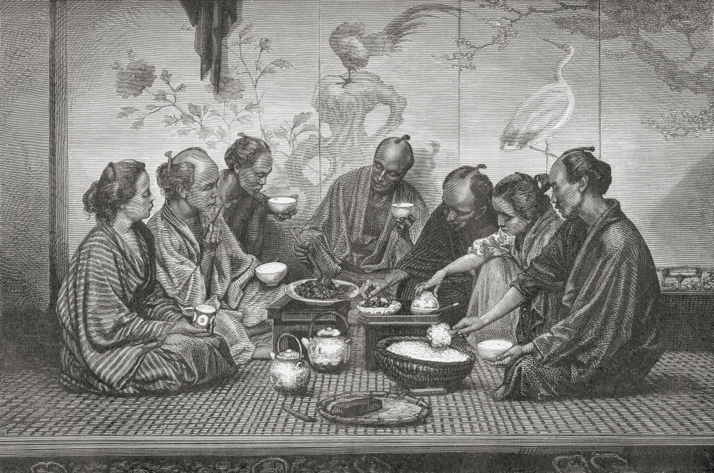A Japanese Middle-Class Familys Mealtime In The 19Th Century From El Mundo En La Mano Published 1875 Canvas Art - Ken Welsh Design Pics (18 x 11)