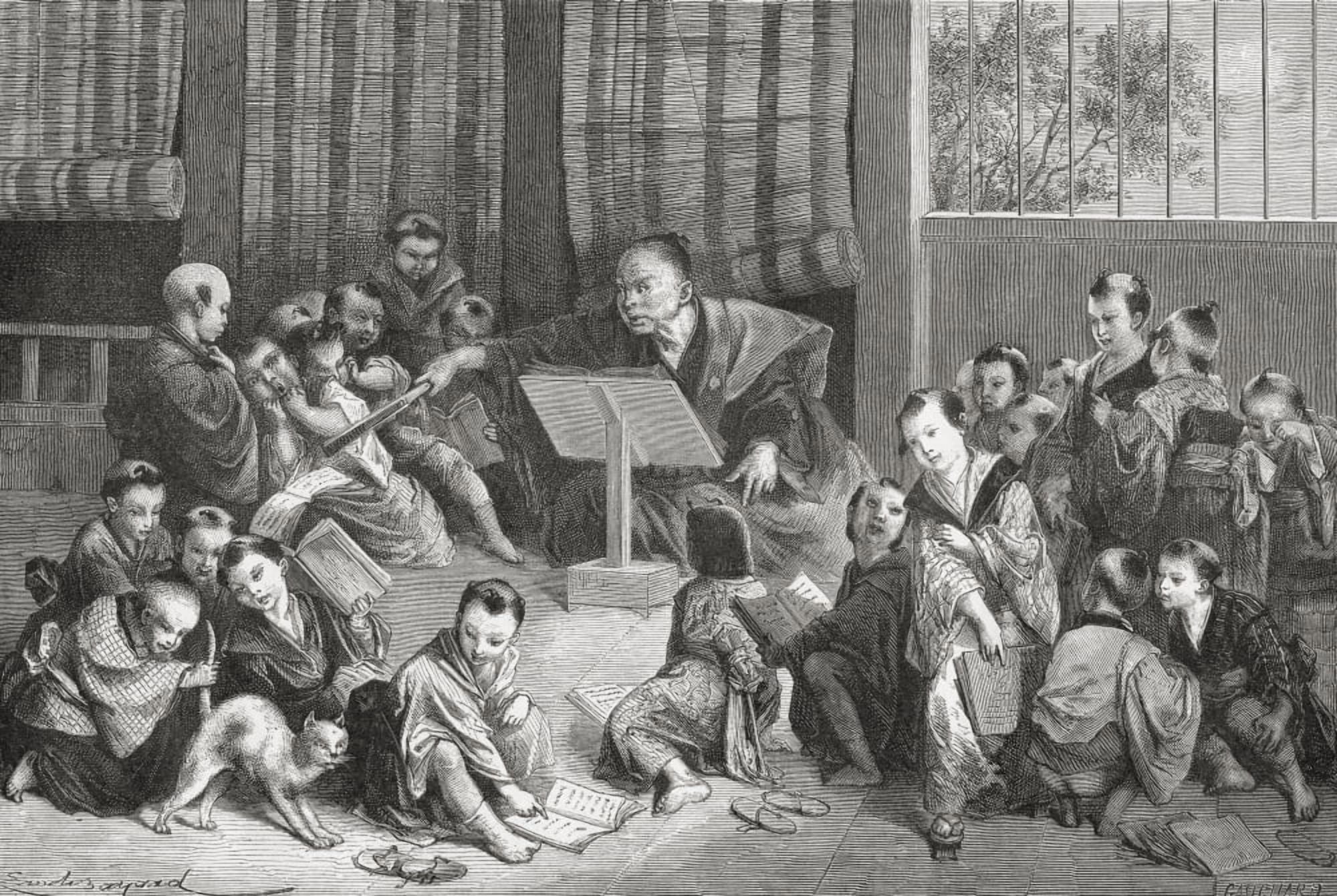 A Japanese School In The 19Th Century From El Mundo En La Mano Published 1875 Canvas Art - Ken Welsh Design Pics (17 x 12)