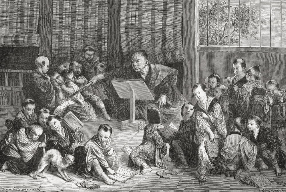 A Japanese School In The 19Th Century From El Mundo En La Mano Published 1875 Canvas Art - Ken Welsh Design Pics (34 x 24)