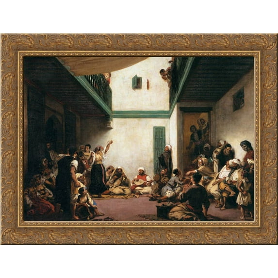 A Jewish wedding in Morocco 24x18 Gold Ornate Wood Framed Canvas Art by Eugene Delacroix