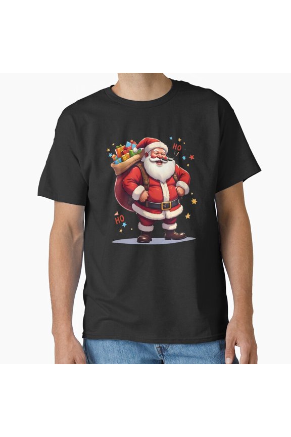 A Jolly St. Nick Claus Laughing 'Holly Jolly' With A Big Bag Of Presents G14102 Unisex T-Shirt, Up to Size 5XL