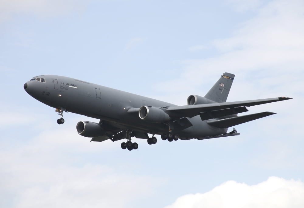 A KC-10 Extender tanker aircraft prepares for landing Canvas Art - Timm ZiegenthalerStocktrek Images (18 x 12)