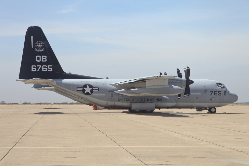 A KC-130J Hercules at Marine Corps Air Station Miramar Canvas Art - Timm ZiegenthalerStocktrek Images (35 x 23)