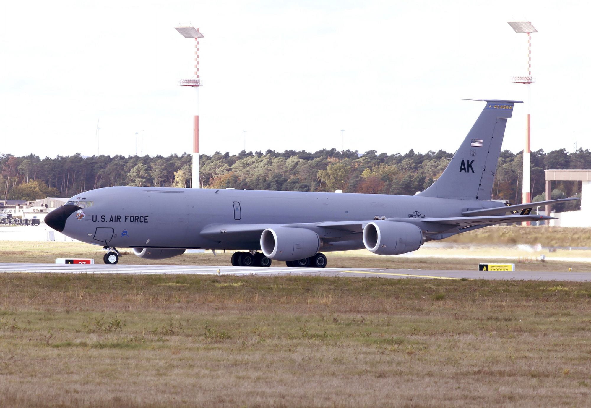 A KC-135R Stratotanker taxiing at Ramstein Air Base Germany Canvas Art - Timm ZiegenthalerStocktrek Images (34 x 24)