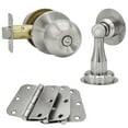 thumbnail image 1 of A Key Tech Privacy Door Knob Satin Nickel with Magnetic Door Stopper and 3 Door Hinges, 1 of 9