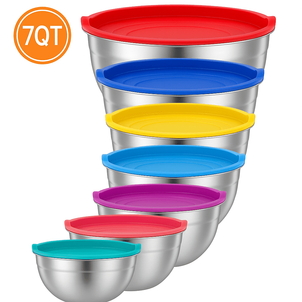Nesting Kitchen Items A.Khan Products 7PCS Stainless Steel Mixing Bowls Set with Lids ...