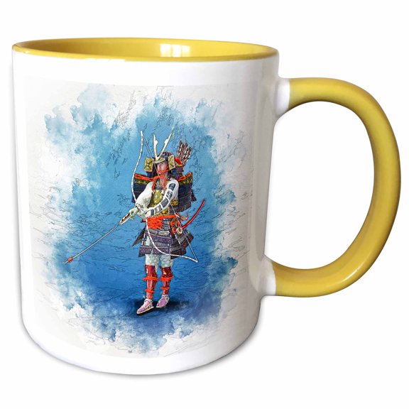3drose, a Kibamusha Samurai Archer Preparing to Draw a Bow, 11oz Two-tone Yellow Mug