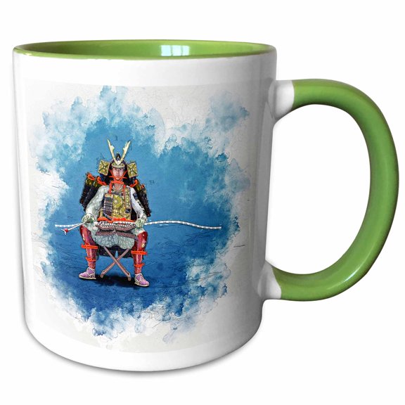3drose, a Kibamusha Samurai Archer Seated Before Using His Bow, 15oz Two-tone Green Mug