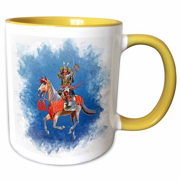 3drose, a Kibamusha Samurai Mounted on a Horse with Bow, 11oz Two-tone Yellow Mug