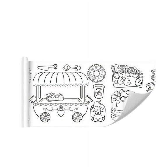 A Kids Doodle Roll Wall Sticker Reusable Drawing Canvas Tear To Cut Numbered Painting Learn To Draw No Mess Art Activity Dessert Theme 1Pc 0.291 Lb