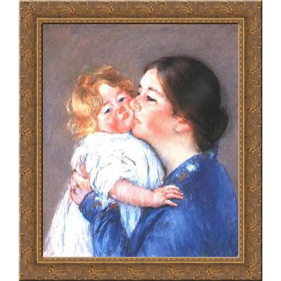 A Kiss for Baby Anne (no.2) 24x20 Gold Ornate Wood Framed Canvas Art by Mary Cassatt