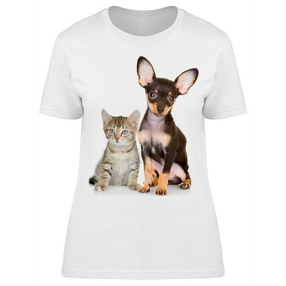 A Kitten And A Chihuahua T-Shirt Women -Image by Shutterstock, Female XX-Large