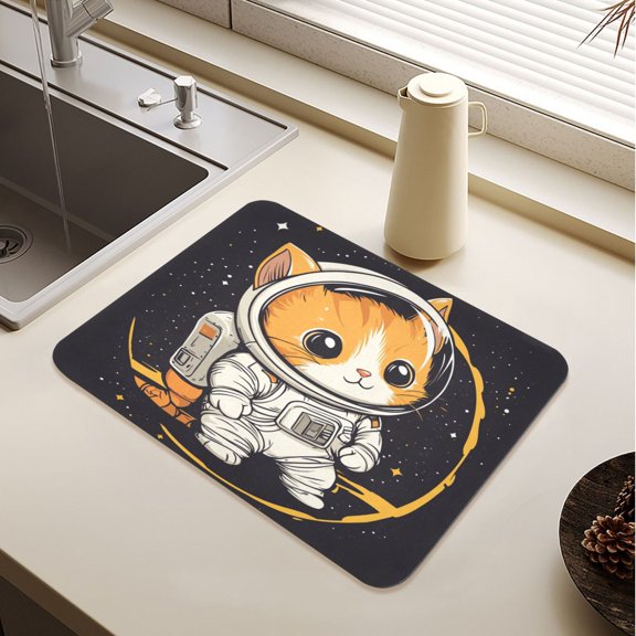 A Kitten in Outer Space Drying Mat Diatomaceous Earth Super Absorbent Slip Rubber Sole Heat Resistant 230 Degrees Fahrenheit 23.619.7in