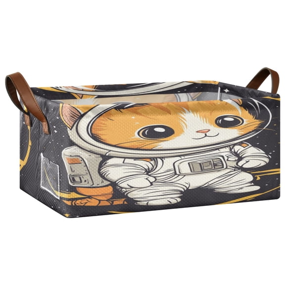 A Kitten in Outer Space Storage Basket Soccer Plaid Fabric Hoard Box Oversized Collapsible Closet Organizer with Metal Iron Frame 16.911.47.7in