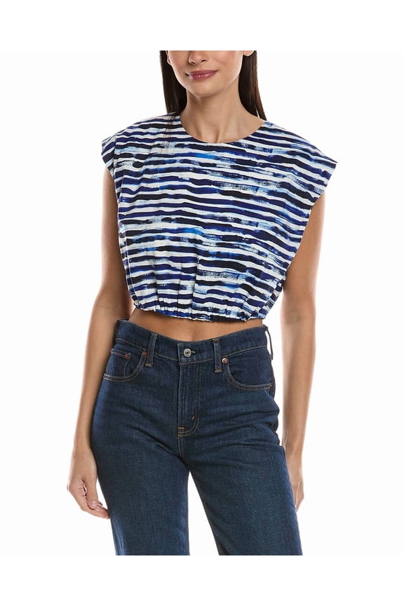 A.L.C. womens Billie Linen-Blend Top, xs, Blue