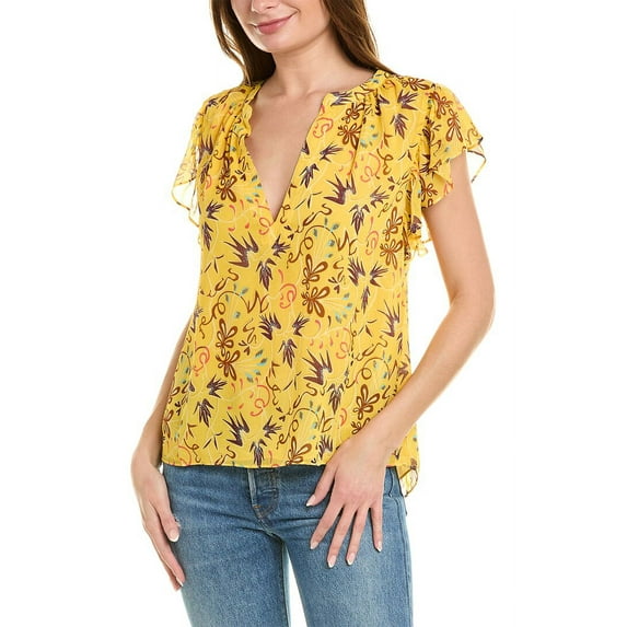 A.L.C. womens Birds of Paradise Silk Top, 4, Yellow