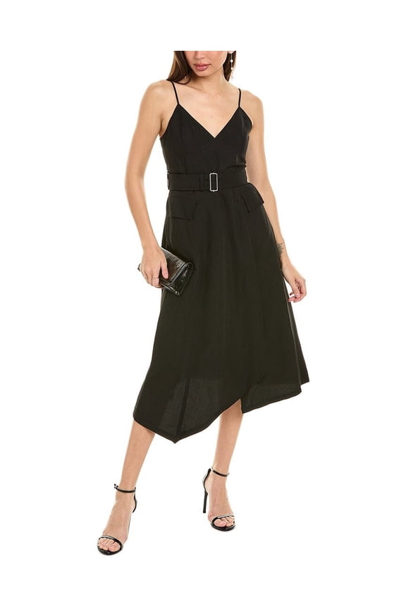 A.L.C. womens  Jacquelyn Linen-Blend Midi Dress, 0, Black