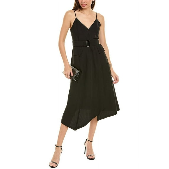 A.L.C. womens Jacquelyn Linen-Blend Midi Dress, 0, Black