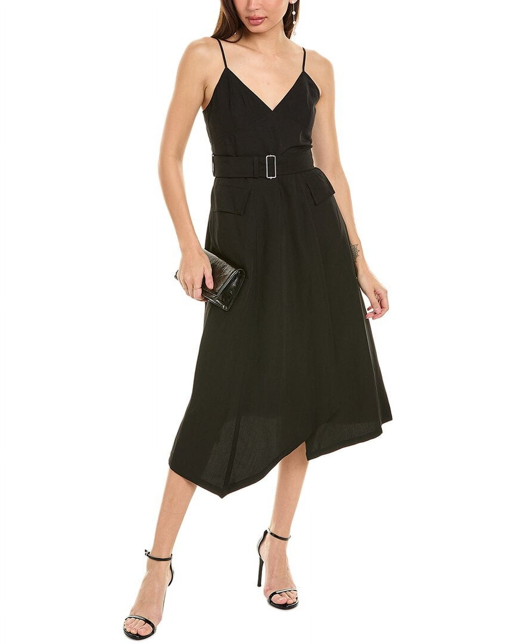 A.L.C. womens Jacquelyn Linen-Blend Midi Dress, 4, Black - Walmart.com