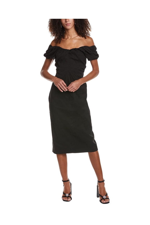 A.L.C. womens Nora Linen-Blend Midi Dress, 0, Black
