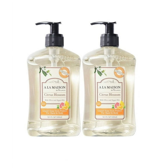 A LA MAISON Citrus Blossom Liquid Hand Soap - Triple French Milled Natural Moisturizing Soap (2 Pack, 16.9 oz Bottle)