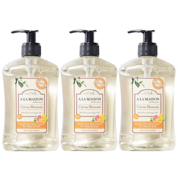 A LA MAISON Citrus Blossom Liquid Hand Soap - Triple French Milled Natural Moisturizing Soap (3 Pack, 16.9 oz Bottle)