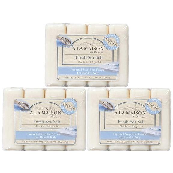 A LA MAISON Fresh Sea Salt Bar Soap - Triple French Milled Natural Moisturizing Hand Soap Bar (12 Bars of Soap, 3.5 oz)