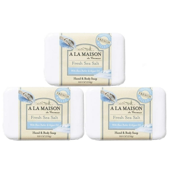 A LA MAISON Fresh Sea Salt Bar Soap - Triple French Milled Natural Moisturizing Hand Soap Bar (3 Bars of Soap, 8.8 oz)