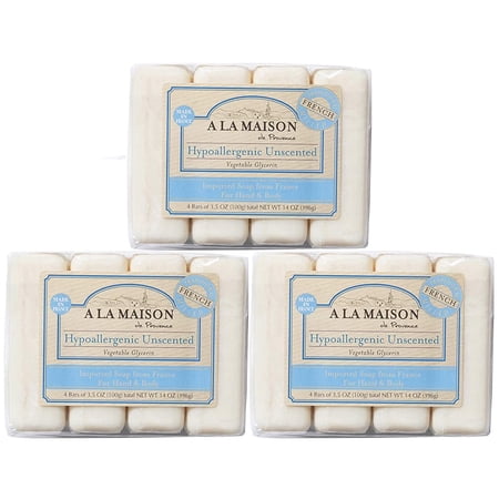 A LA MAISON Hypoallergenic Unscented Bar Soap - Triple French Milled Natural Moisturizing Hand Soap Bar (12 Bars of Soap, 3.5 oz)