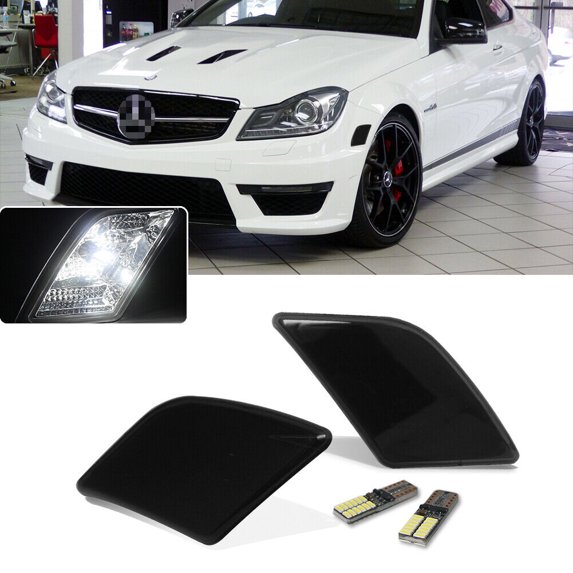 Euro Smoked Front Side Markers White LED Kit for 2008 - 2011 Mercedes W204 C250 -