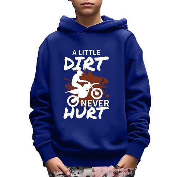 A LITTLE DIRT NEVER HURT Print Boy's Long Sleeve Pullover Tops Motorcycle Graphics Hoodie Comfy Casual Spring Fall Clothes