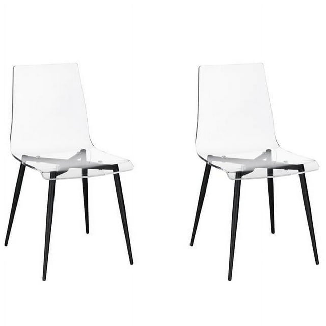 A La Carte Set of 2 Clear Acrylic Dining Chairs w/Black Metal Base