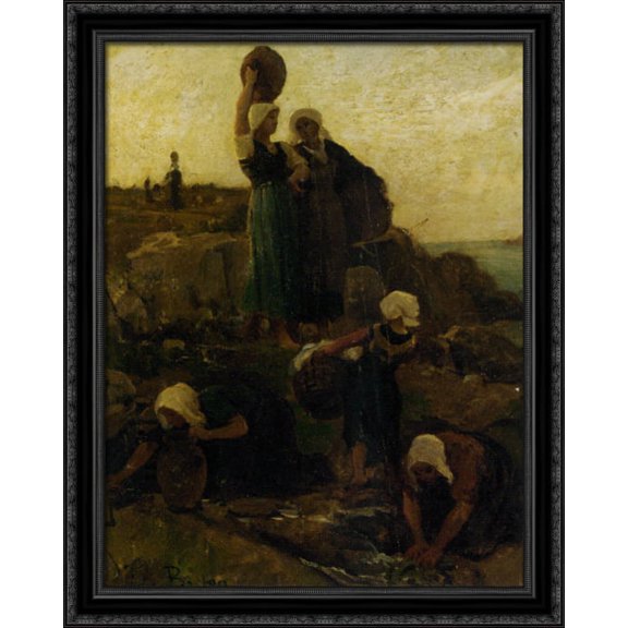 A La Fontaine Douarnenez 28x36 Large Black Ornate Wood Framed Canvas Art by Jules Breton