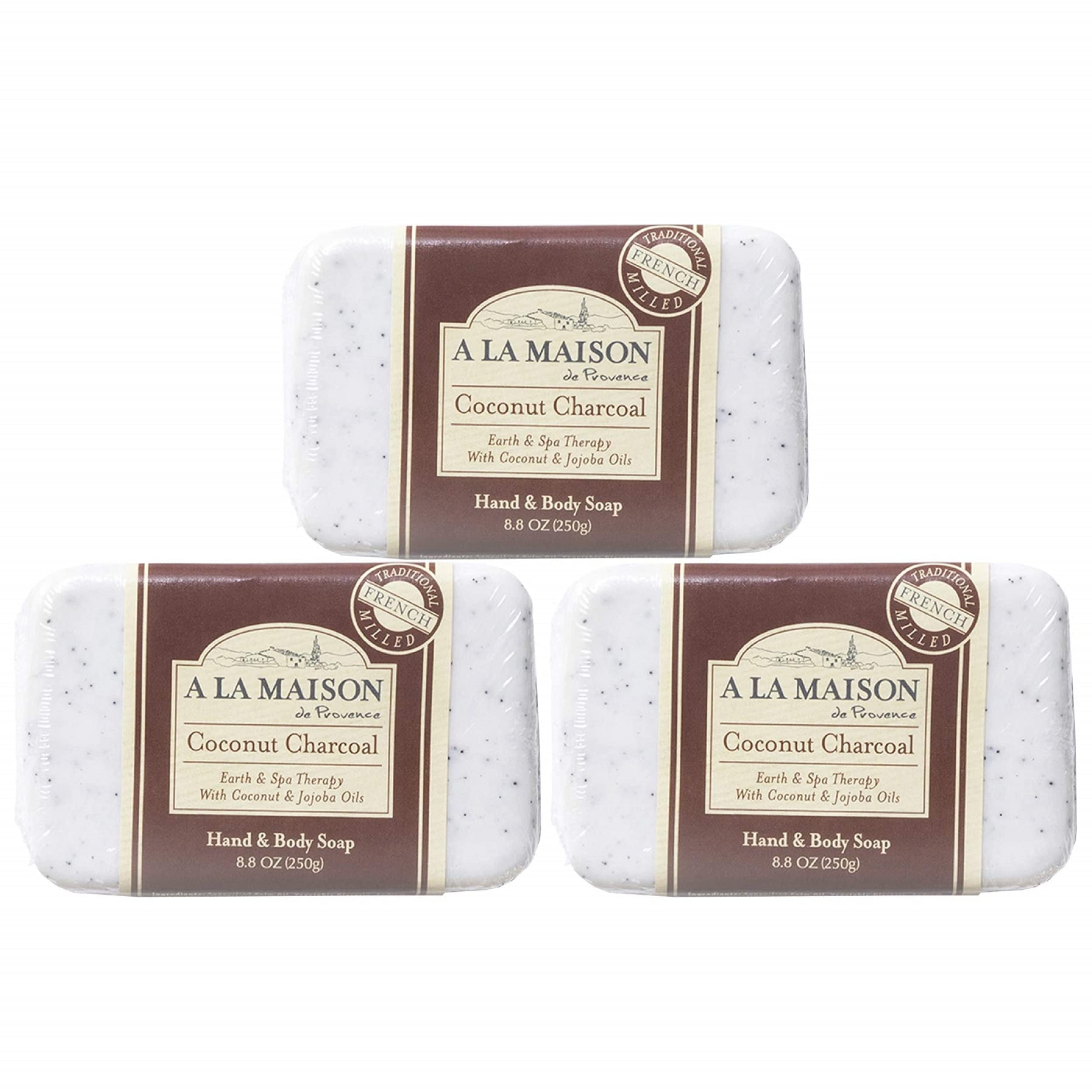 A La Maison Coconut Charcoal Bar Soap - Triple French Milled Natural Moisturizing Hand Soap Bar (3 Bars Of Soap, 8.8 Oz)