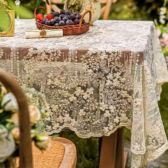 A Lace Tablecloth in French White, Suitable for Round And Rectangular ...