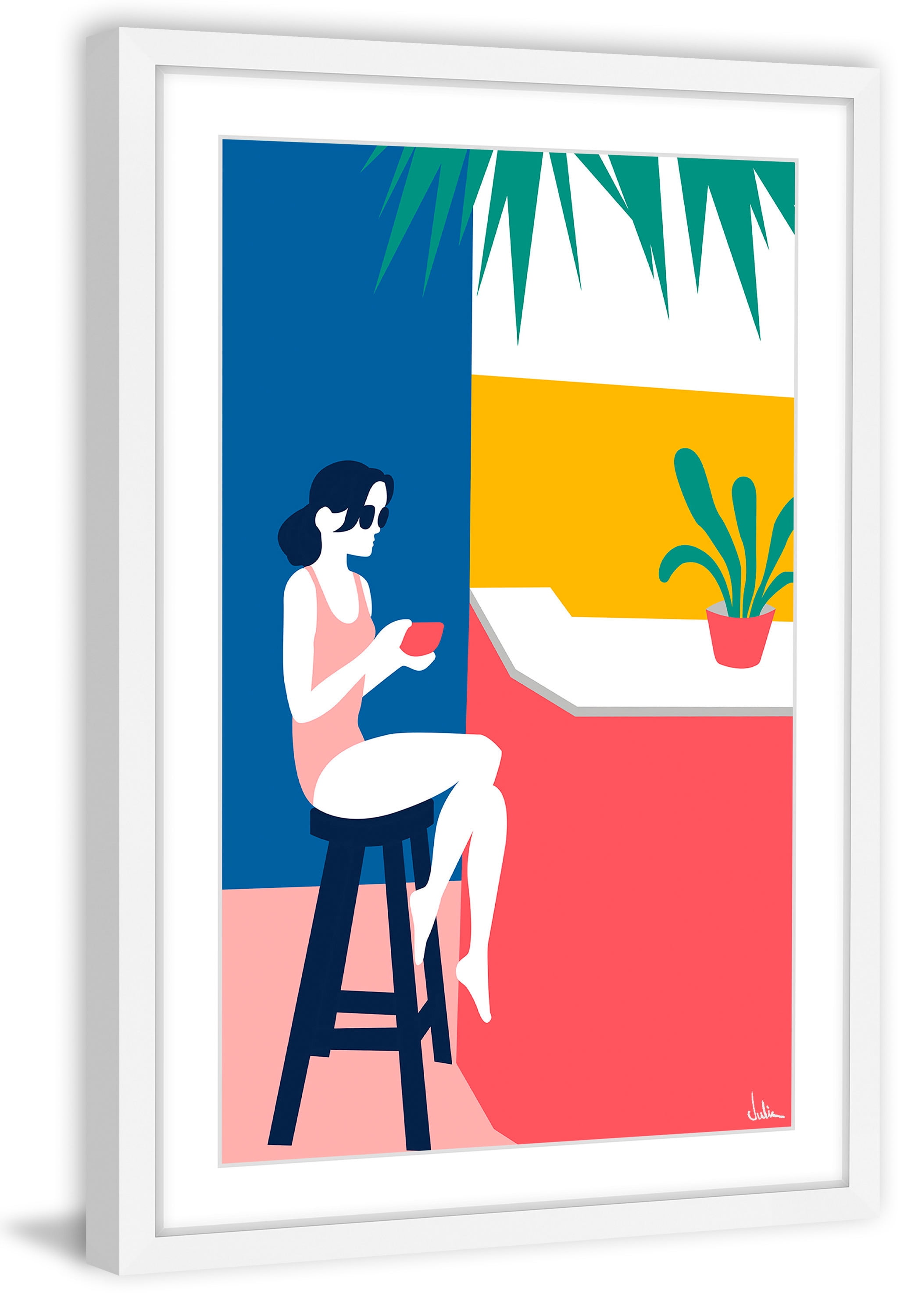 A Lady at the Beach Bar Framed Painting Print