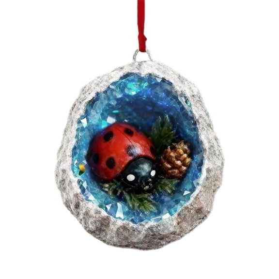 A Ladybug Forest Christmas Ornament 2D Acrylic Design 3.1-Inch Diameter For Tree Decoration