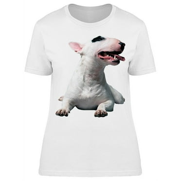 A Laid Down White Bull Terrier T-Shirt Women -Image by Shutterstock, Female x-Large