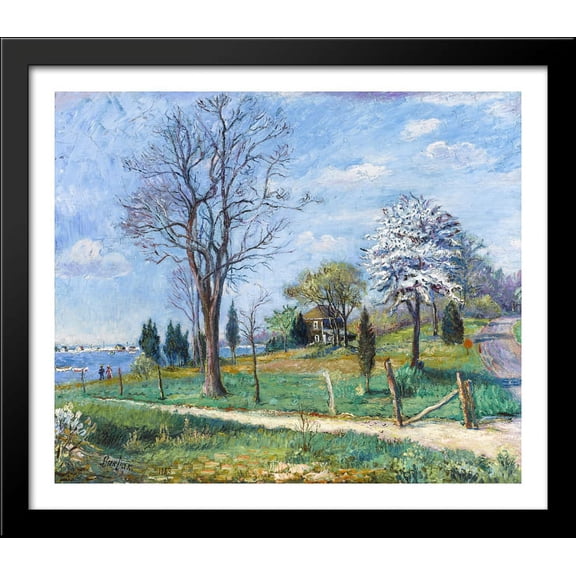 A Lakeshore 32x28 Large Black Wood Framed Print Art by David Burliuk