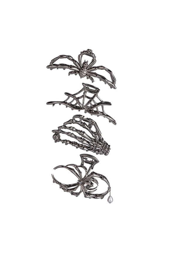 A Large Gothic Spiderweb Skeleton Hair Claw Clip For Ladies Thick Hair Shark Jaw Clamp Skull Design Handmade Style Accessory
