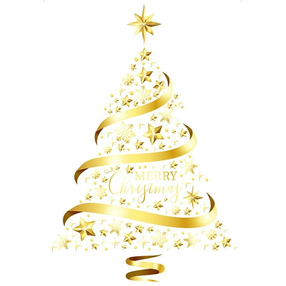 A Large Removable Static Cling Christmas Tree Window Decal With Golden Pattern For Glass Surfaces Measuring 23.62X35.43 Inches No Residue