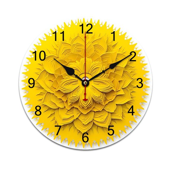 A Large, Yellow Paper Flower on A White Background_01 Printed Silent Wall Clock Round Kitchen Clock Chic Quiet Desk Clock For Living Room