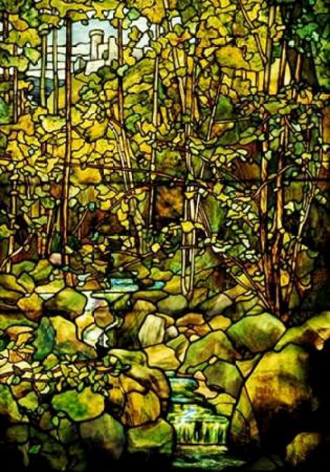 A Leaded Glass Window of a Woodland Scene Canvas Art - Tiffany Studios (20 x 28)