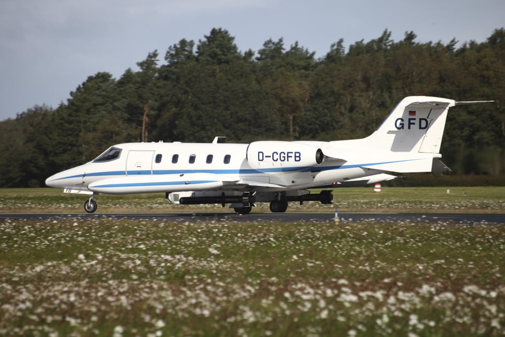A Learjet of GFD with electronic countermeasure pods Canvas Art - Timm ZiegenthalerStocktrek Images (35 x 23)