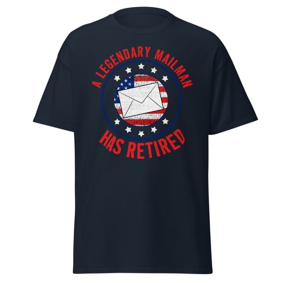 A Legendary Mailman Has Retired USA Flag Postal Worker Tee (Navy, S)