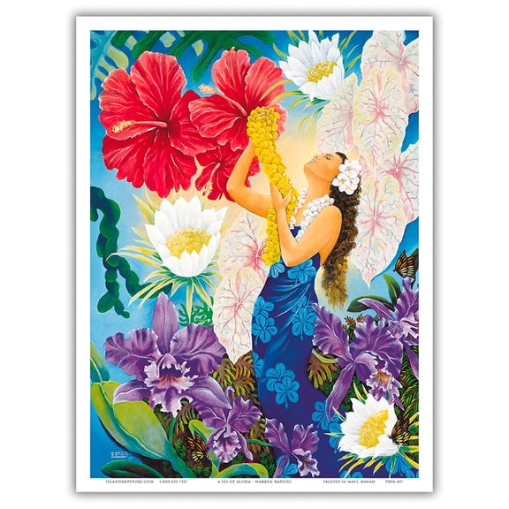 A Lei Of Aloha - Hawaiian Hula Dancer - From an Original Color Painting by Warren Rapozo - Master Art Print (Unframed) 9in x 12in